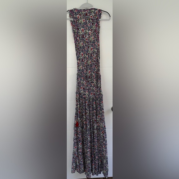 Poupette St. Barth Betty Bety Floral Georgette Maxi Dress Navy Azalea Tier Small - Picture 5 of 11